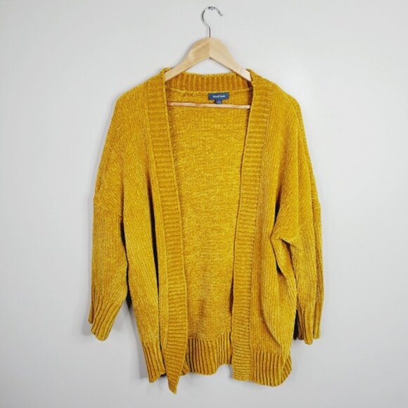 Modcloth Mustard Velvet Chenille Oversized Chunky Soft Librarian Boho Cardigan S - Picture 2 of 9